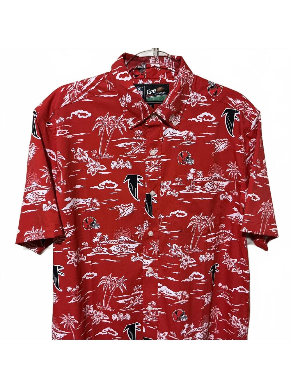 Reyn Spooner Atlanta Falcons Red Tropical Print Short Sleeve Button Front M $120